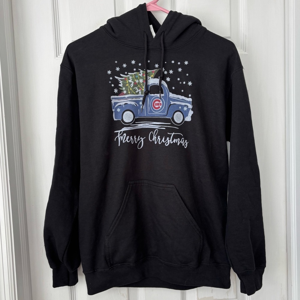 Chicago Cubs Baseball Pickup Truck Merry Christmas Black Sweatshirt